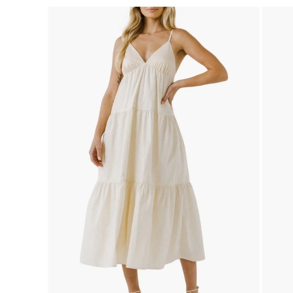 English Factory Dresses & Skirts - English Factory Womens Babydoll Tiered Maxi Dress Boho Cottage Sz S Cream V-Neck
